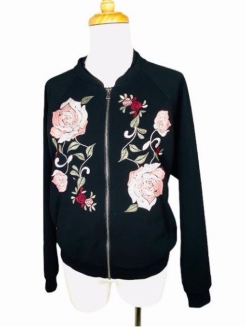 Democracy Track Jacket Black Sz Embroidered Floral - Picture 8 of 11